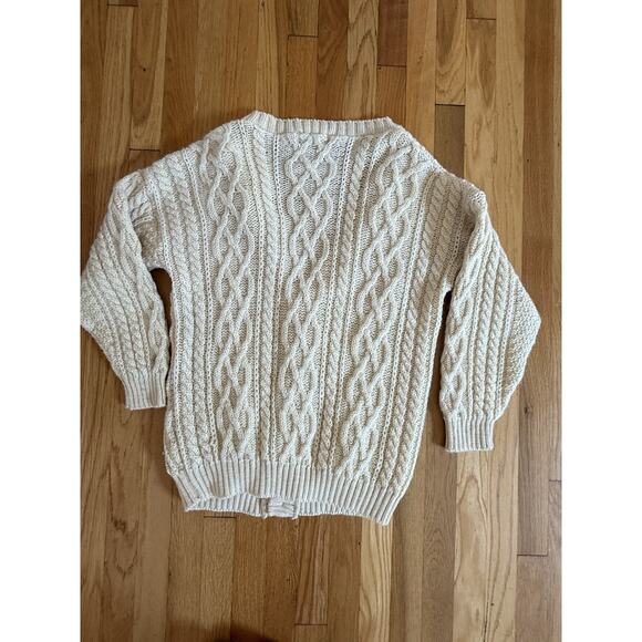 Doogan Donegal Ireland Irish 100% Wool Cardigan Sweater Ivory Sz M Fisherman - Picture 7 of 8